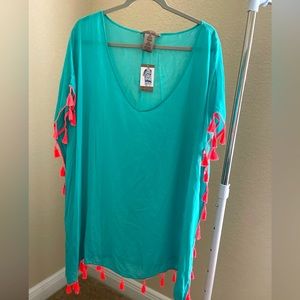 C&T Beach XXL swimsuit cover up in turquoise &.pink. NWT